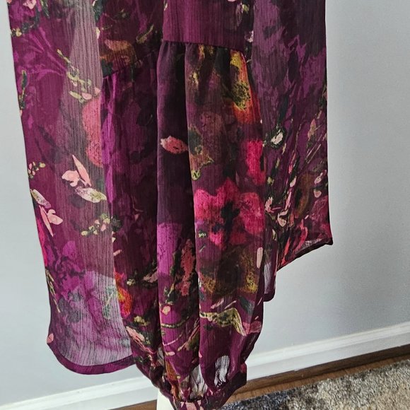 KUT from the KLOTH purple BLOUSE top FLORAL l/s SHEER hi-low BUTTONS - Picture 6 of 12